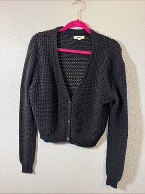 Reef Black Open-Weave Button Cardigan